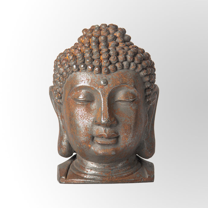 Rustic Iron Finish Buddha Head Sculpture Decor by Evolve India