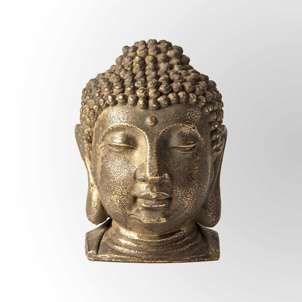Dull Gold Oxidized Brass Finish Buddha Head Sculpture Decor by Evolve India