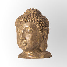 Load image into Gallery viewer, Dull Gold Oxidized Brass Finish Buddha Head Sculpture Decor by Evolve India
