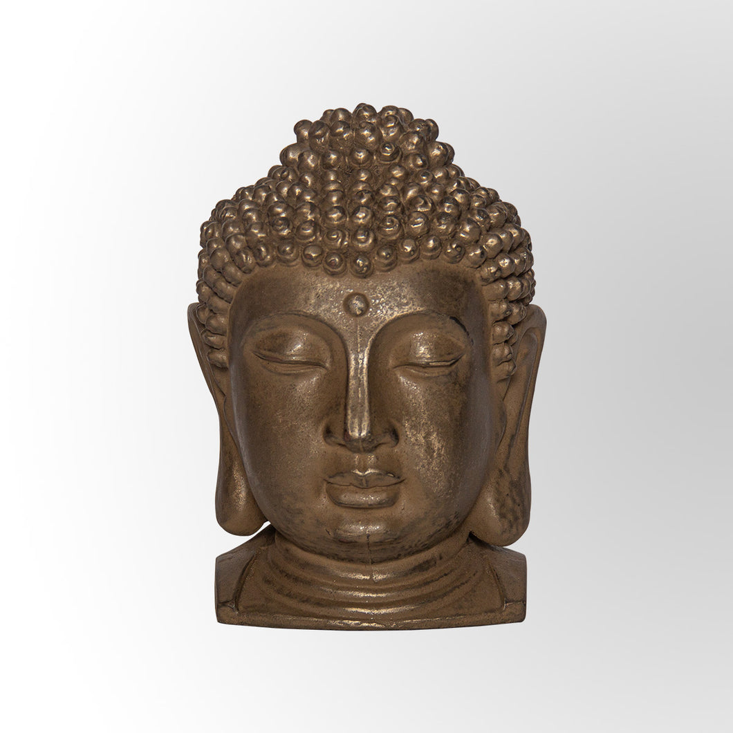 Dull Gold Bronze Finish Buddha Head Sculpture Decor by Evolve India