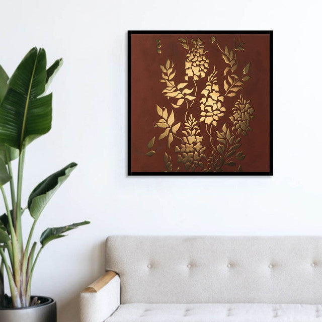 Maroon Gold Paisley Duo Concrete Metal Wall Art by Evolve India