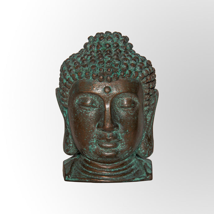 Green Oxidized Copper Finish Buddha Head Sculpture Decor by Evolve India