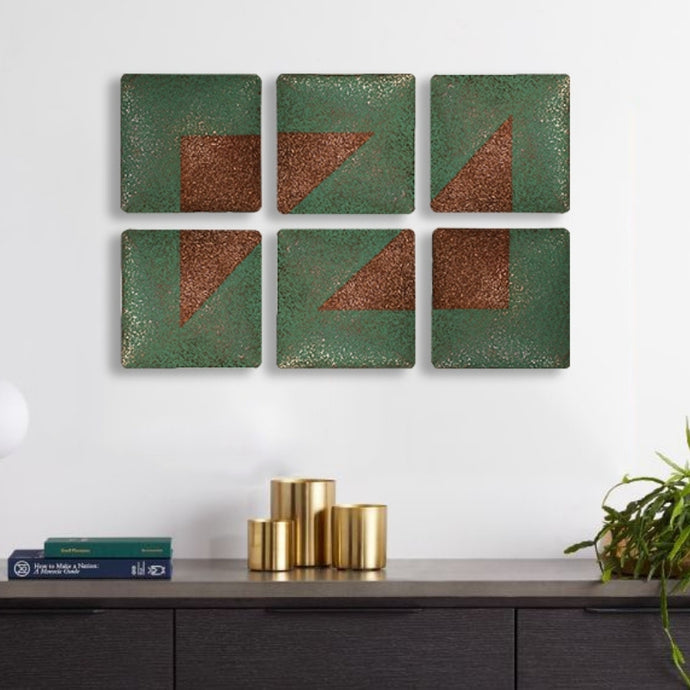 Coral Copper Green Square Metal Discs Wall Decor | Cerchi Collection by Evolve India