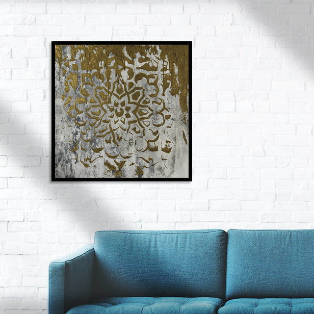 Gold Grey Floral Dispora Concrete Wall Art by Evolve India