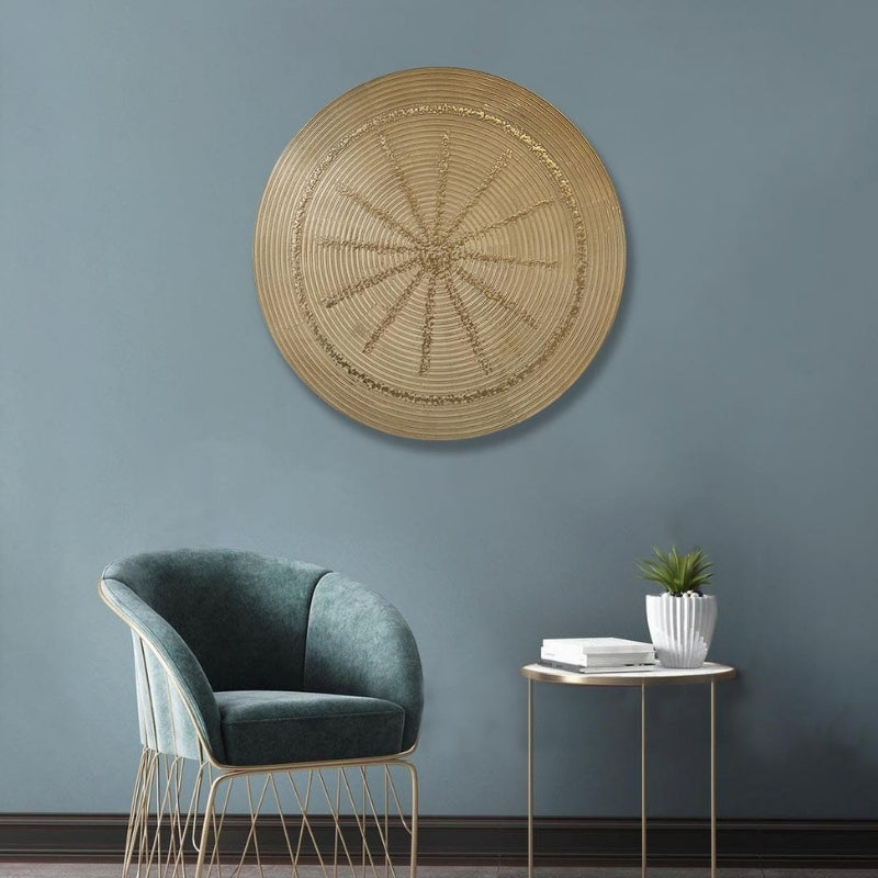 Gold Medallion Metal Round Wall Decor (Brass Finish) by Evolve India