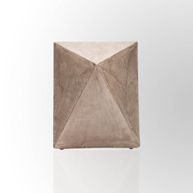 Grey colour concrete finished stool, in a prism shape by Evolve India