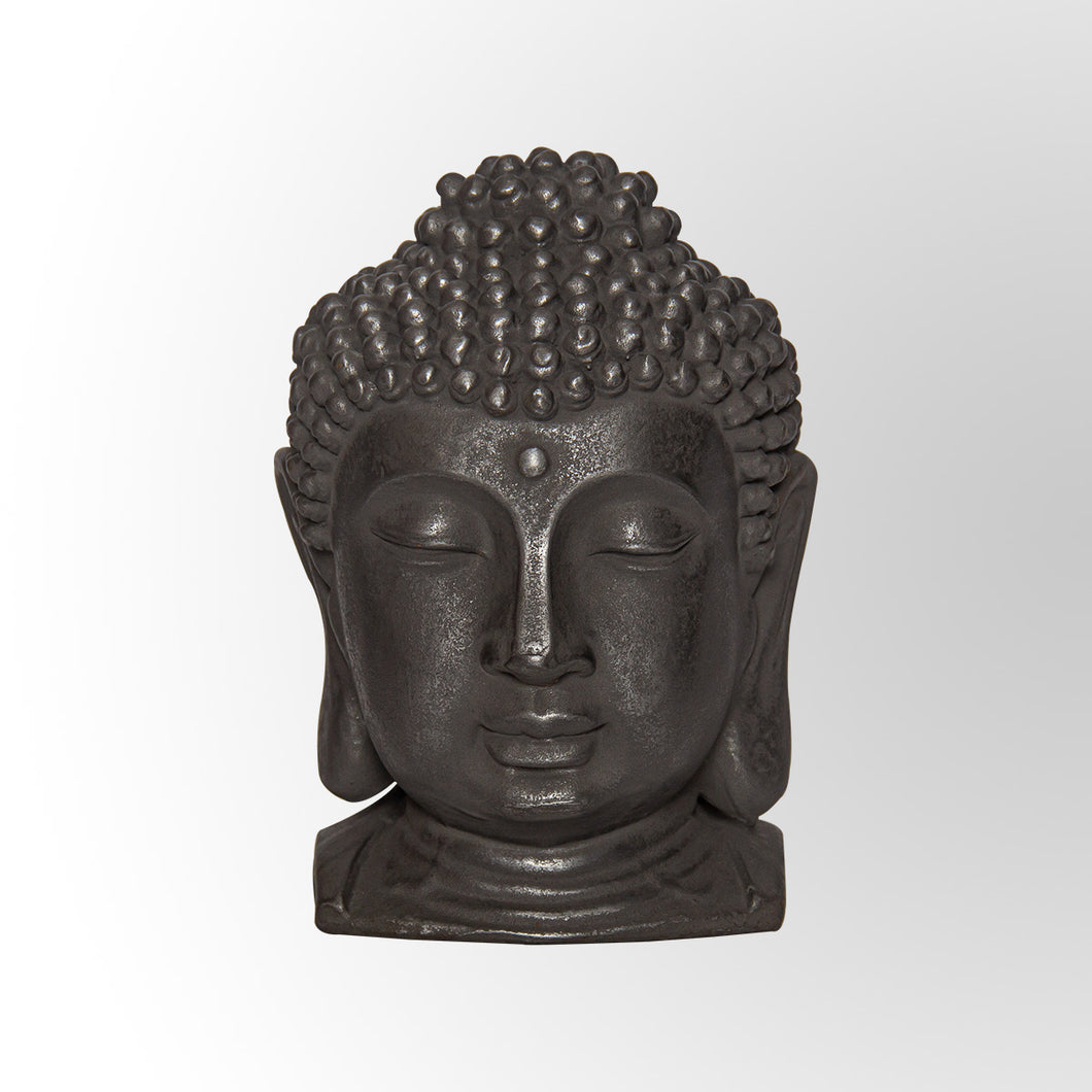 Silver Iron Finish Buddha Head Sculpture Decor by Evolve India