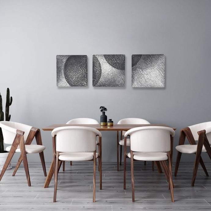 Lunar Black Silver Square Metal Discs Wall Art by Evolve India