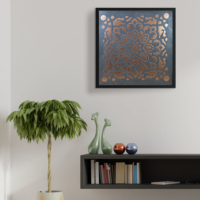 Rose Gold Black Floral Monochrome Metal Wall Art by Evolve India