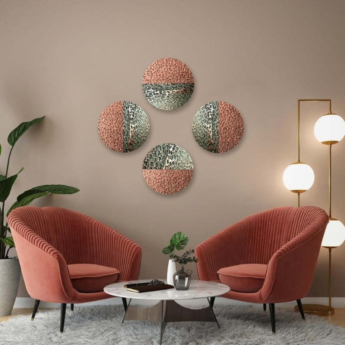 Stratton Copper Green Round Metal Discs Wall Art by Evolve India